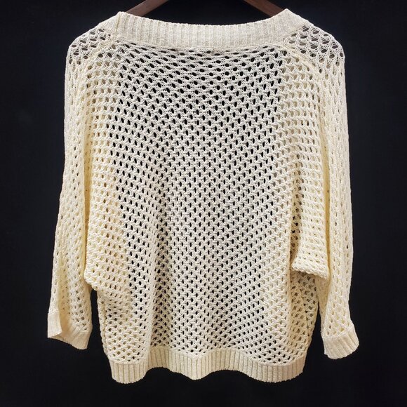 August Silk Womens Open Knit Beach Cardigan Size L Ivory Fairy Costal Vacation - Picture 3 of 10